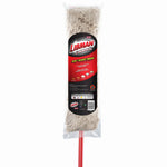 Close-up front view of Libman commercial 24-inch cotton dust mop in clear retail packaging with red and black label.