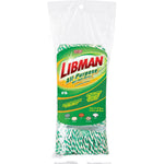 Front view of Libman all-purpose wet mop refill in clear packaging with green label and product benefits