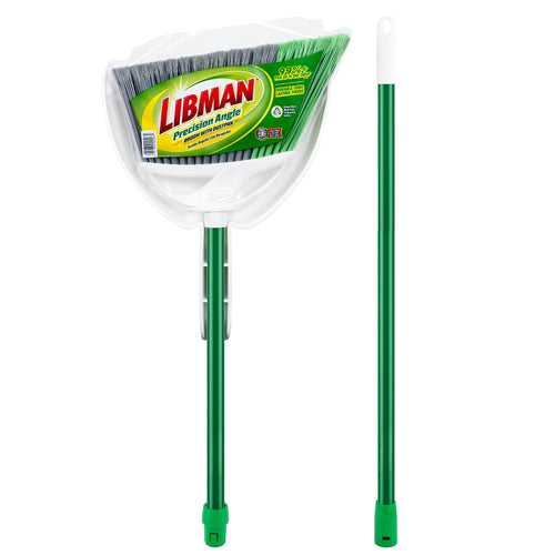 Libman angled broom head and white dustpan with green steel handle shown against a white background.