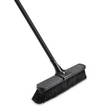 Angled studio view of Libman push broom showing black handle and full 18-inch bristle head on white background