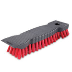 Angled studio shot of a Libman heavy-duty scrub brush showing textured black handle and dense red bristles