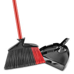 Libman angle broom and black dustpan shown together on white background highlighting bristles and pan