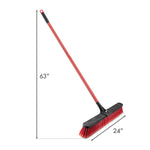 Diagram-style image showing Libman push broom dimensions: 63-inch handle and 24-inch broom head