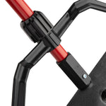 Detail close-up of the connection between the red handle and black plastic support bracket on a Libman broom