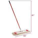 Studio image of Libman dust mop with red handle showing 61-inch handle and 24-inch head measurements in graphic overlay.