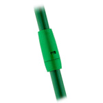 Close-up of a green metal broom handle connector and locking collar from a Libman broom set on white background.
