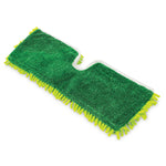 Green microfiber mop refill showing both flat cleaning surfaces and edged chenille fringe