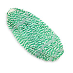 Green-and-white twisted cotton mop refill head laid flat on white background, showing attachment opening and stitched bands