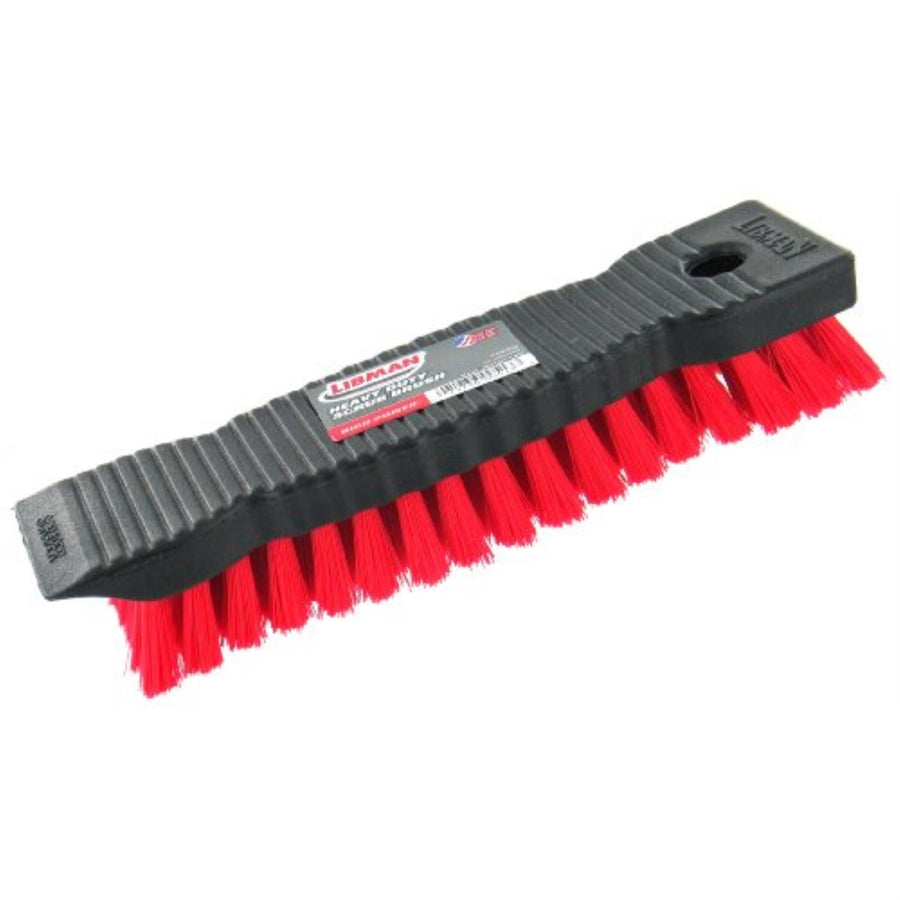 Libman heavy-duty hand scrub brush with black resin block handle and red stiff bristles