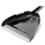 Top-angle studio photo of a black Libman High Power dustpan with serrated edge detail