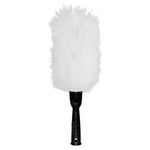 Top-down view of a Libman lambswool duster with black plastic handle and full white wool head
