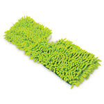 Bright lime-green chenille microfiber mop pad laid flat showing soft shaggy cleaning side