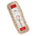 Angled view of Libman dust mop refill with white center panel, red corner patches and Libman logo patch