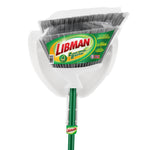 Packaged Libman angle brooms and dustpans with visible Libman label and green handles inserted into white dustpan