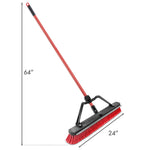 Full Libman push broom with red steel handle, labeled dimensions showing 64" handle and 24" head