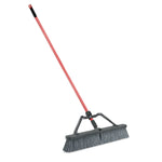 Full-length Libman push broom with a red handle and angled gray bristles shown on a white background