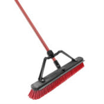 Red-handled Libman push broom head with red bristles and black support bracket