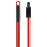 Detail shot of the red broom handle showing textured black grip and threaded connector for the Libman broom.