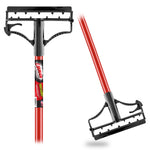 Red steel mop handle with black polypropylene mop-frame and Libman label on a white background