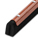 Close-up of Libman squeegee foam rubber blade end with riveted red metal trim