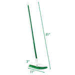 Libman floor scrub with green steel handle and white head shown with dimension arrows indicating 51 inches and 11 by 3 inches