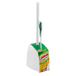 Libman toilet brush and small secondary brush in a white freestanding caddy with product label
