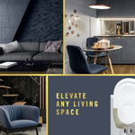 Lifestyle collage with room scenes and a partial Febreze plug image with text 'Elevate any living space'