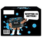 Back-style LiL' Dude Wipes box art with mascot wearing sunglasses and speech bubble reading “Wetter is Better!”