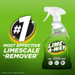 Promotional graphic with #1 claim and a Lime-A-Way spray bottle on a bright green background