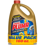 Single gold Liquid-Plumr Pro-Strength Clog Destroyer Gel bottle with red cap and blue label, value pack band at bottom
