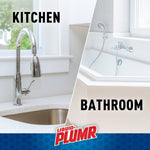 Split lifestyle-style image showing a kitchen sink faucet on the left and a bathtub faucet on the right with ‘KITCHEN’ and ‘BATHROOM’ labels