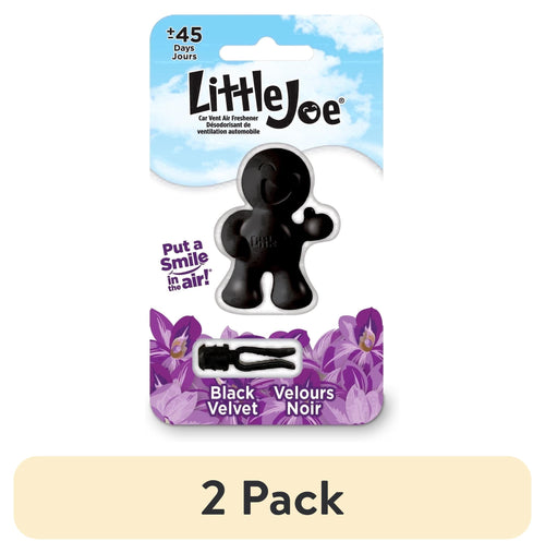 Little Joe black velvet car air freshener on branded backing card with purple floral graphic