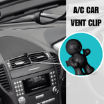 Composite graphic showing Little Joe black vent clip and in-car placement with magnified inset