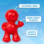 Red Little Joe air freshener with callouts reading alcohol-free, non-toxic plastic and lasts up to 45 days