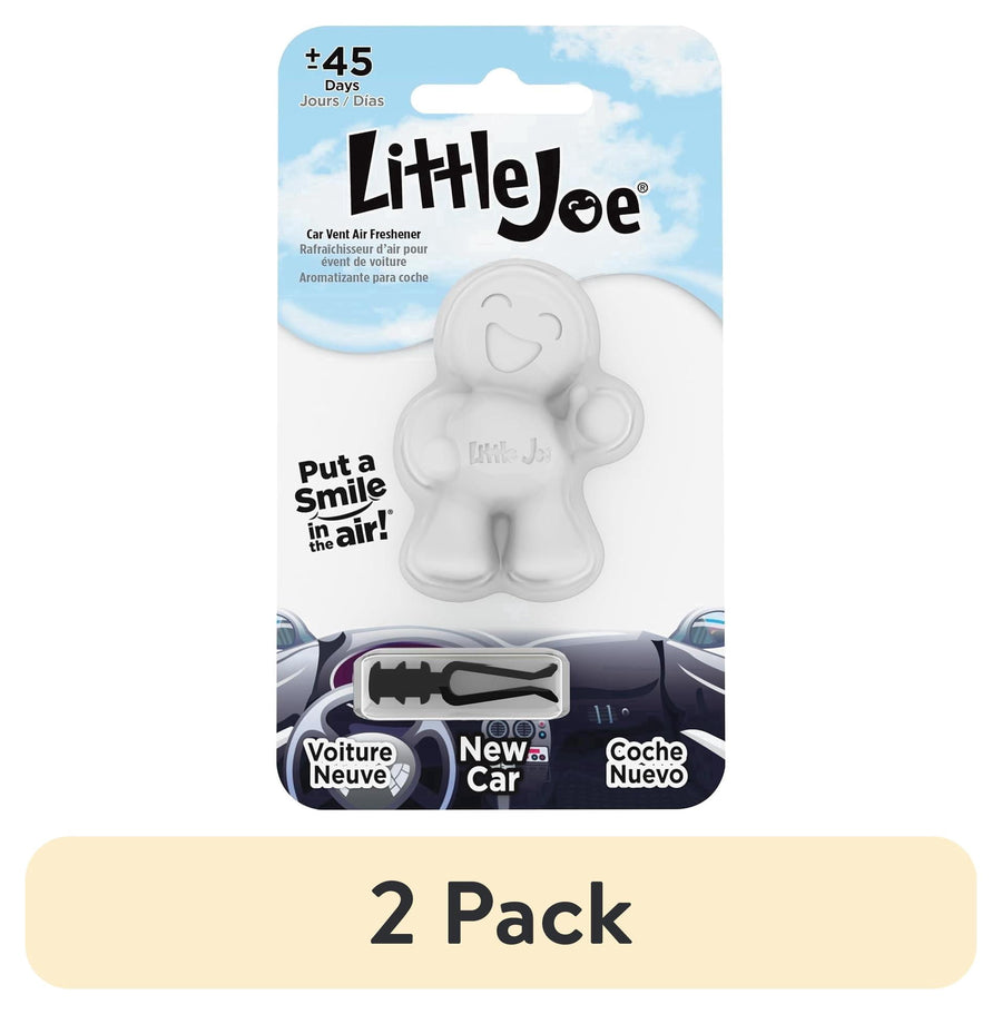 Little Joe white smiling figure car vent air freshener in retail blister pack with sky background