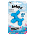Single Little Pup blue balloon-dog shaped car vent clip in retail blister card packaging with Blue Raspberry Slushy flavor art.