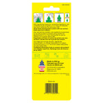 Back of Little Trees Black Ice air freshener retail card showing usage icons, text, and barcode on yellow background.