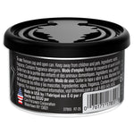 Side/rear view of a Black Ice fiber can showing usage warnings, barcode and 'Made in USA' label