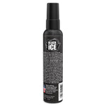 Rear view of Little Trees Black Ice spray bottle showing ingredient and warning text on the label
