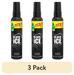 Three Little Trees Black Ice spray bottles with black caps shown upright on white background and a '3 Pack' label below