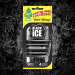 Little Trees Black Ice Vent Wrap package shown against a textured black ice background highlighting the product front.