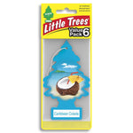 Little Trees Caribbean Colada tree-shaped air freshener in yellow retail blister pack with coconut cocktail artwork