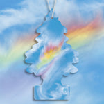 Hanging Little Trees tree-shaped air freshener with blue cloud and rainbow design on sky background