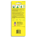 Yellow retail back card for Little Trees air freshener showing instructions, safety text, barcode and 'Supernova' labeling.