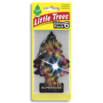 Packaged Little Trees tree-shaped air freshener with a colorful galaxy supernova design and 'Supernova' label.