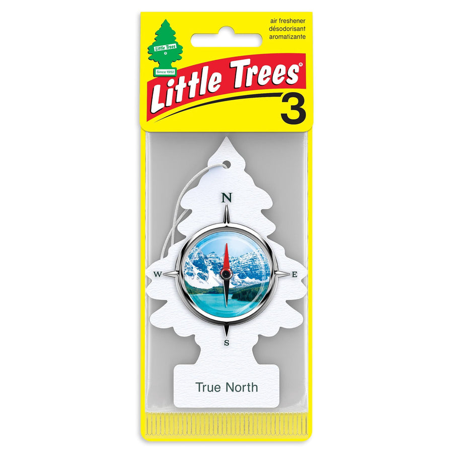 Little Trees True North scented tree air freshener in blister pack with compass graphic and 'True North' label