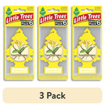 Three yellow Little Trees Vanillaroma air freshener packages shown side-by-side on white background