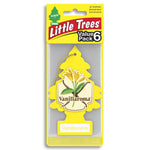 Yellow Little Trees Vanillaroma air freshener in retail blister pack with Value Pack 6 header