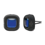 Studio product render of Little Trees vent clip showing front and side views with blue liquid insert and vent clip prongs