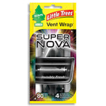 Front-pack photo of Little Trees Vent Wrap Super Nova air freshener packaging with colorful space background and product window.